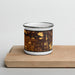 Front View Custom Otsego Minnesota Map Enamel Mug in Ember on Cutting Board