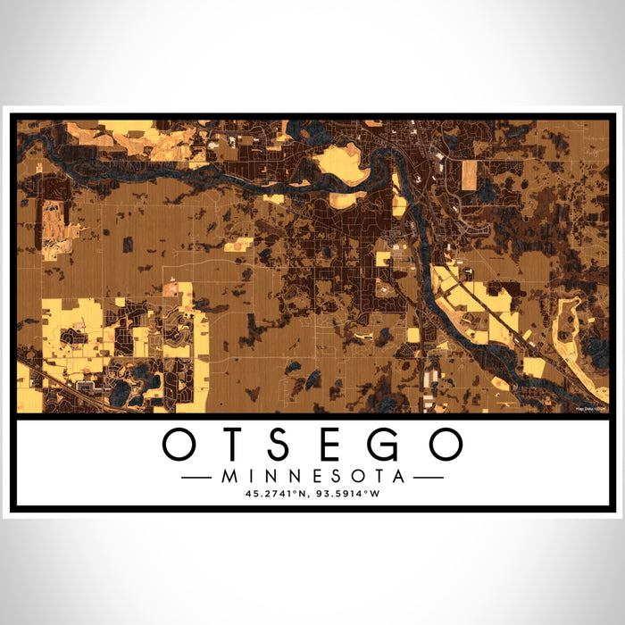 Otsego Minnesota Map Print Landscape Orientation in Ember Style With Shaded Background