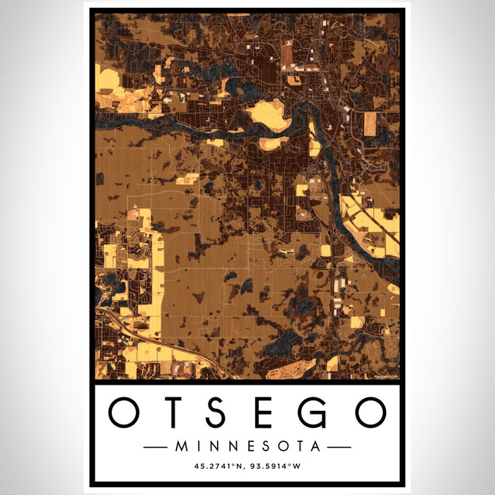 Otsego Minnesota Map Print Portrait Orientation in Ember Style With Shaded Background