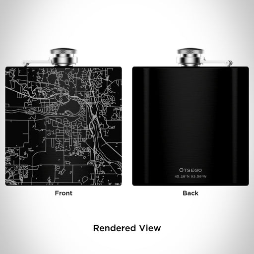 Rendered View of Otsego Minnesota Map Engraving on 6oz Stainless Steel Flask in Black
