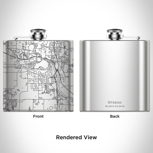Rendered View of Otsego Minnesota Map Engraving on 6oz Stainless Steel Flask