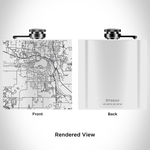 Rendered View of Otsego Minnesota Map Engraving on 6oz Stainless Steel Flask in White