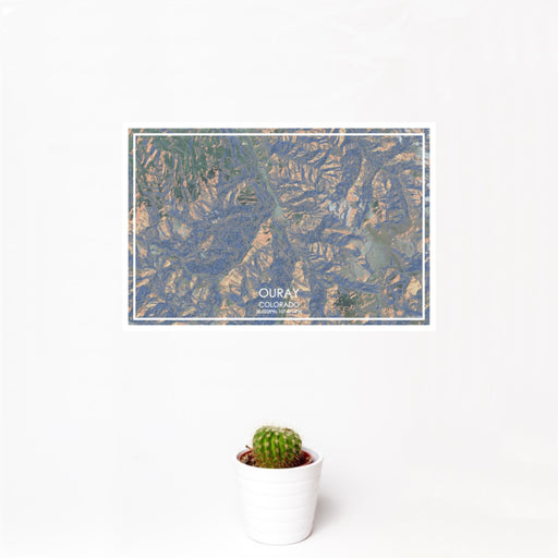 12x18 Ouray Colorado Map Print Landscape Orientation in Afternoon Style With Small Cactus Plant in White Planter