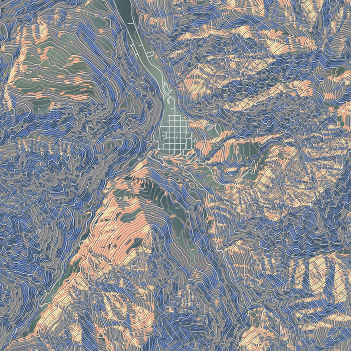 Ouray Colorado Map Print in Afternoon Style Zoomed In Close Up Showing Details