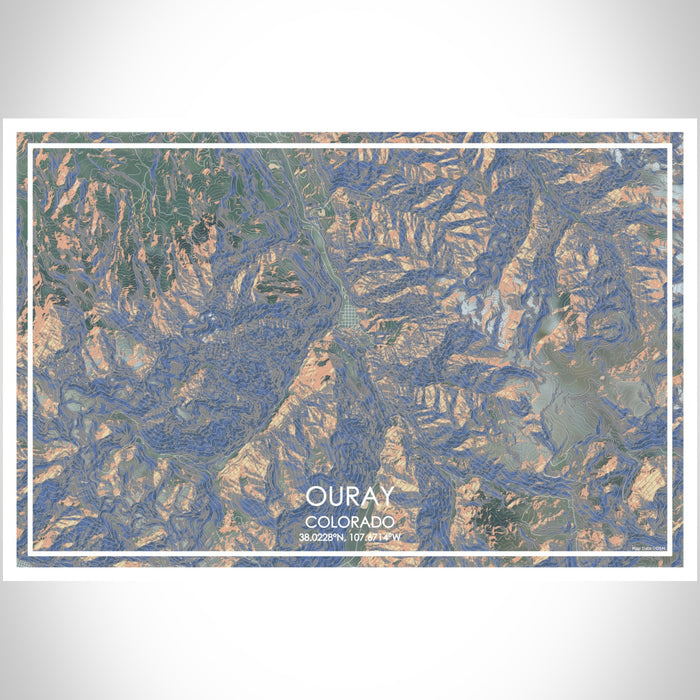 Ouray Colorado Map Print Landscape Orientation in Afternoon Style With Shaded Background