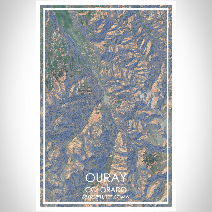 Ouray Colorado Map Print Portrait Orientation in Afternoon Style With Shaded Background