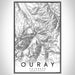 Ouray Colorado Map Print Portrait Orientation in Classic Style With Shaded Background
