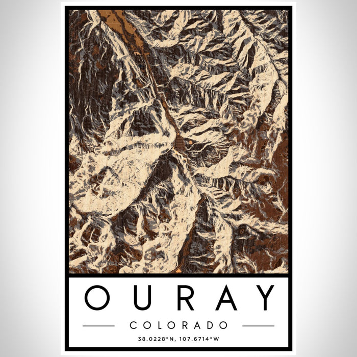 Ouray Colorado Map Print Portrait Orientation in Ember Style With Shaded Background