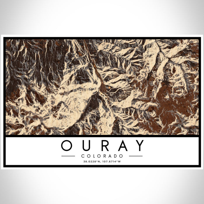 Ouray Colorado Map Print Landscape Orientation in Ember Style With Shaded Background