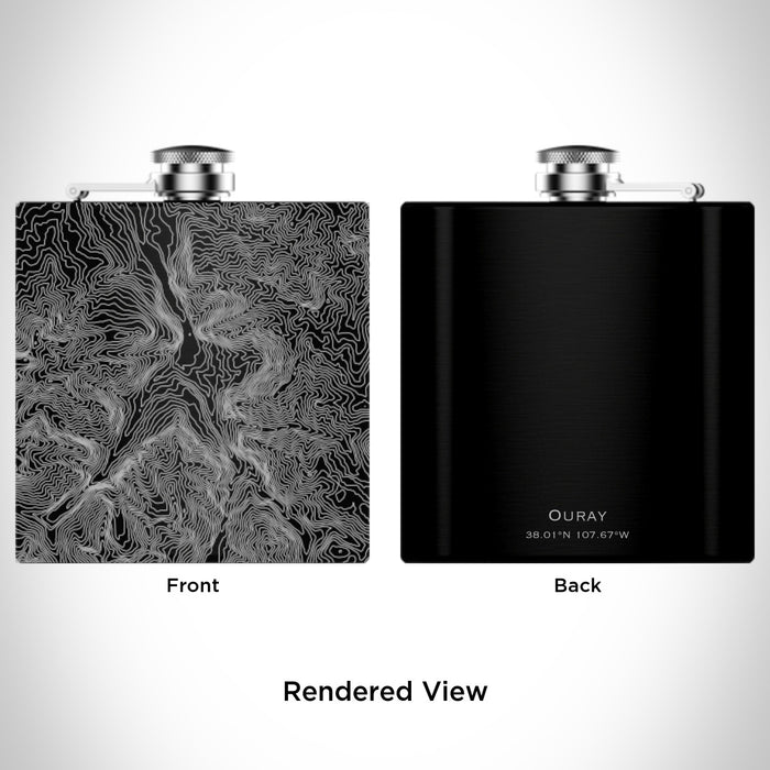 Rendered View of Ouray Colorado Map Engraving on 6oz Stainless Steel Flask in Black