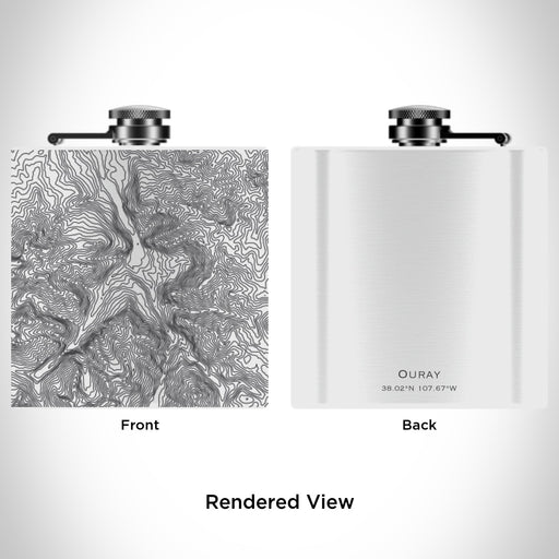 Rendered View of Ouray Colorado Map Engraving on 6oz Stainless Steel Flask in White