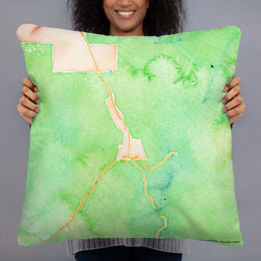 Person holding 22x22 Custom Ouray Colorado Map Throw Pillow in Watercolor