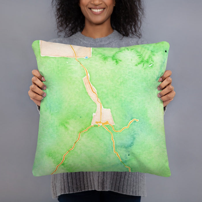 Person holding 18x18 Custom Ouray Colorado Map Throw Pillow in Watercolor