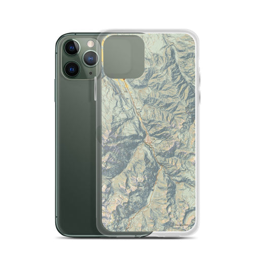 Custom Ouray Colorado Map Phone Case in Woodblock on Table with Laptop and Plant