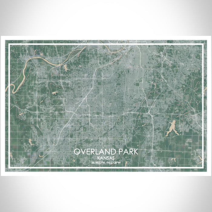 Overland Park Kansas Map Print Landscape Orientation in Afternoon Style With Shaded Background