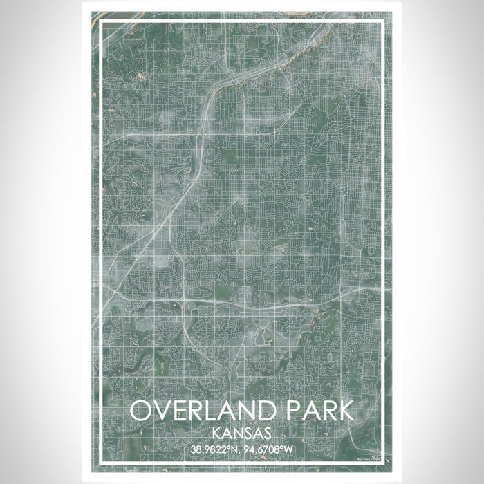 Overland Park Kansas Map Print Portrait Orientation in Afternoon Style With Shaded Background