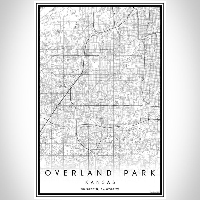 Overland Park Kansas Map Print Portrait Orientation in Classic Style With Shaded Background