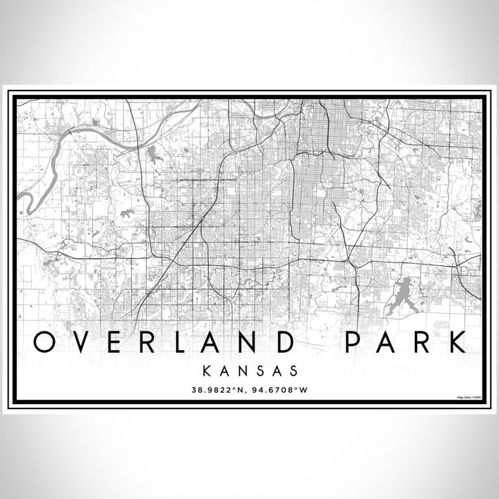 Overland Park Kansas Map Print Landscape Orientation in Classic Style With Shaded Background