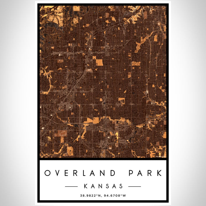 Overland Park Kansas Map Print Portrait Orientation in Ember Style With Shaded Background