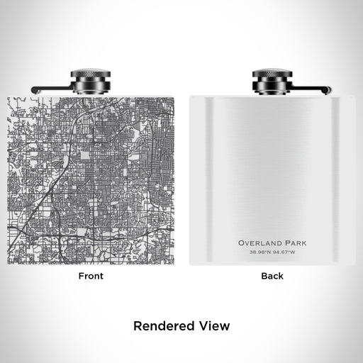 Rendered View of Overland Park Kansas Map Engraving on 6oz Stainless Steel Flask in White