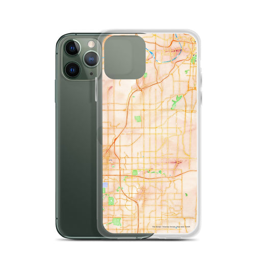 Custom Overland Park Kansas Map Phone Case in Watercolor on Table with Laptop and Plant