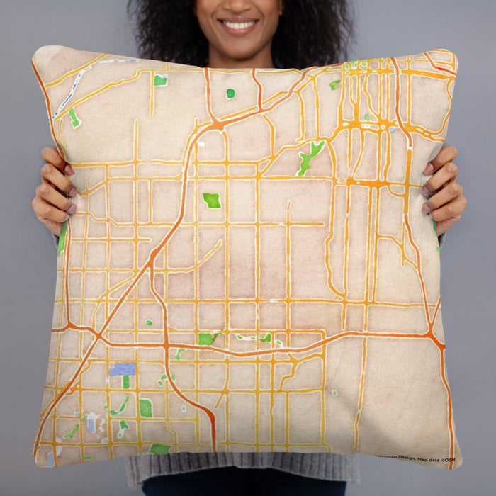 Person holding 22x22 Custom Overland Park Kansas Map Throw Pillow in Watercolor