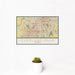 12x18 Overland Park Kansas Map Print Landscape Orientation in Woodblock Style With Small Cactus Plant in White Planter