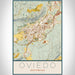Oviedo Asturias Map Print Portrait Orientation in Woodblock Style With Shaded Background
