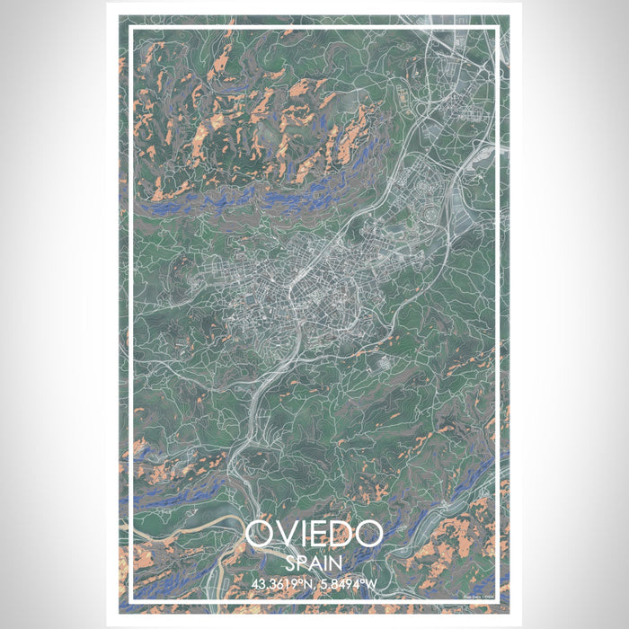 Oviedo Spain Map Print Portrait Orientation in Afternoon Style With Shaded Background