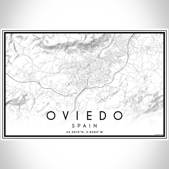 Oviedo Spain Map Print Landscape Orientation in Classic Style With Shaded Background
