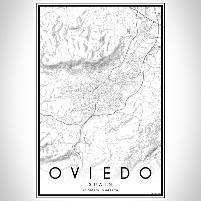 Oviedo Spain Map Print Portrait Orientation in Classic Style With Shaded Background