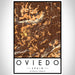 Oviedo Spain Map Print Portrait Orientation in Ember Style With Shaded Background