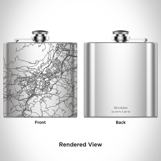 Rendered View of Oviedo Spain Map Engraving on 6oz Stainless Steel Flask