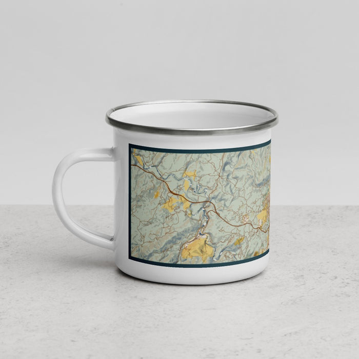 Left View Custom Oviedo Spain Map Enamel Mug in Woodblock