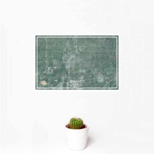12x18 Owasso Oklahoma Map Print Landscape Orientation in Afternoon Style With Small Cactus Plant in White Planter