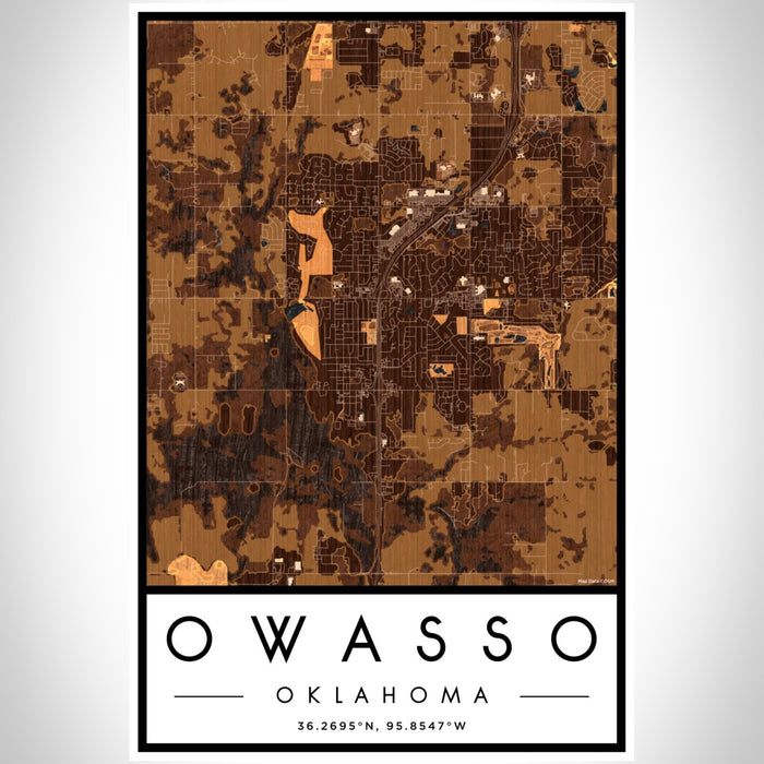 Owasso Oklahoma Map Print Portrait Orientation in Ember Style With Shaded Background