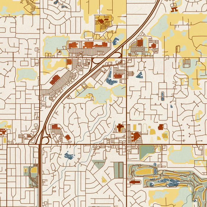 Owasso Oklahoma Map Print in Woodblock Style Zoomed In Close Up Showing Details
