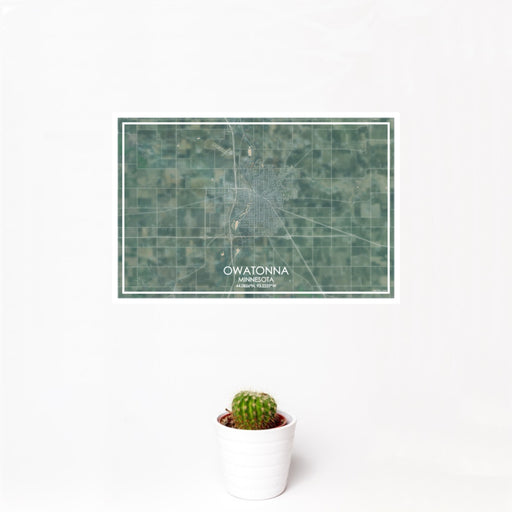 12x18 Owatonna Minnesota Map Print Landscape Orientation in Afternoon Style With Small Cactus Plant in White Planter