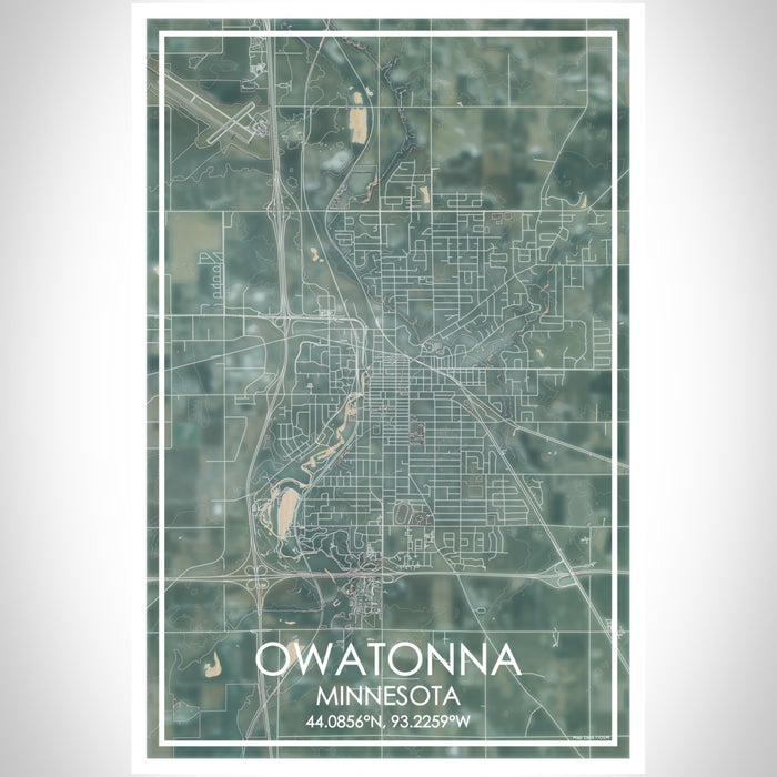Owatonna Minnesota Map Print Portrait Orientation in Afternoon Style With Shaded Background