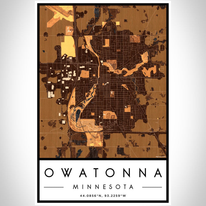 Owatonna Minnesota Map Print Portrait Orientation in Ember Style With Shaded Background