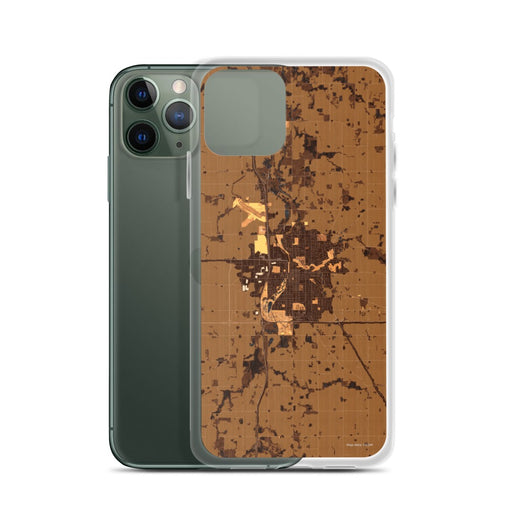 Custom Owatonna Minnesota Map Phone Case in Ember on Table with Laptop and Plant
