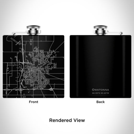 Rendered View of Owatonna Minnesota Map Engraving on 6oz Stainless Steel Flask in Black