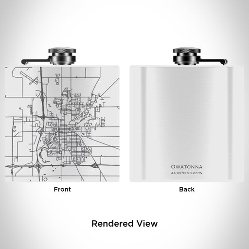 Rendered View of Owatonna Minnesota Map Engraving on 6oz Stainless Steel Flask in White