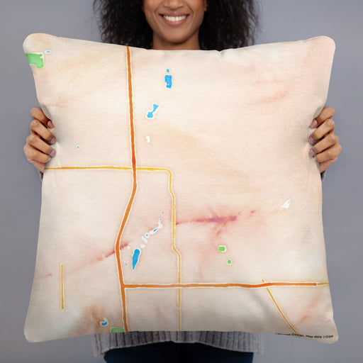 Person holding 22x22 Custom Owatonna Minnesota Map Throw Pillow in Watercolor