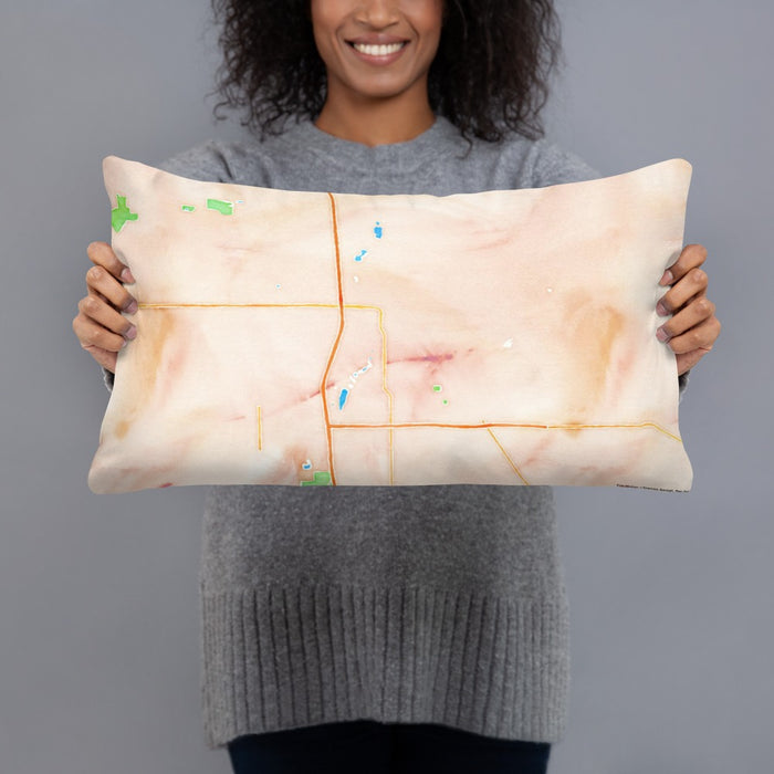 Person holding 20x12 Custom Owatonna Minnesota Map Throw Pillow in Watercolor