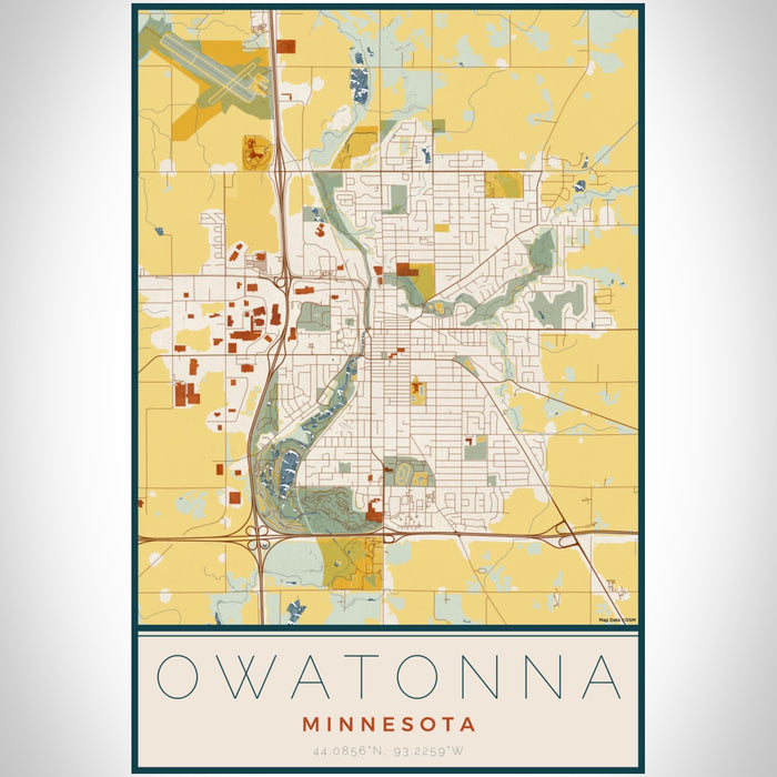 Owatonna Minnesota Map Print Portrait Orientation in Woodblock Style With Shaded Background
