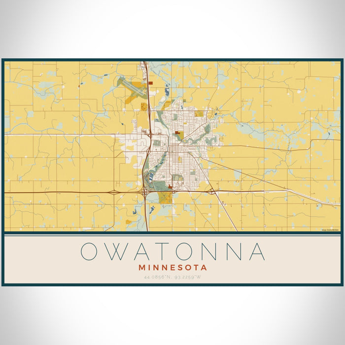 Owatonna Minnesota Map Print Landscape Orientation in Woodblock Style With Shaded Background