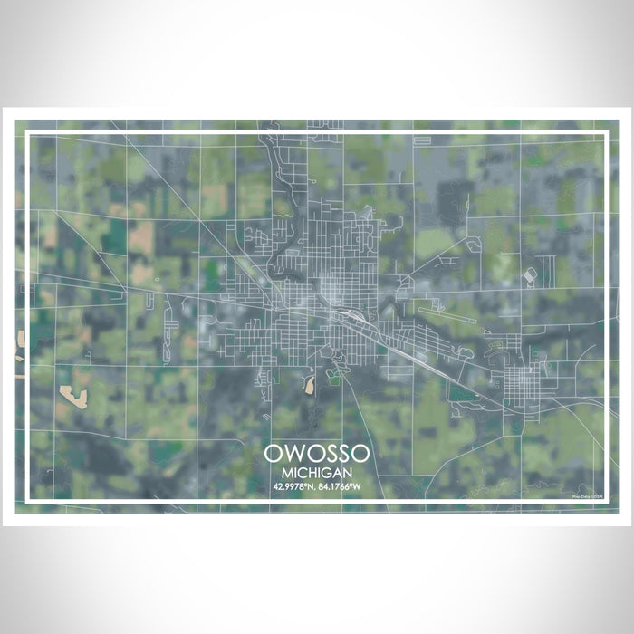 Owosso Michigan Map Print Landscape Orientation in Afternoon Style With Shaded Background