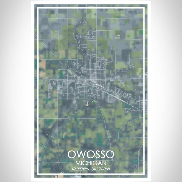 Owosso Michigan Map Print Portrait Orientation in Afternoon Style With Shaded Background