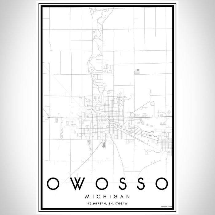 Owosso Michigan Map Print Portrait Orientation in Classic Style With Shaded Background